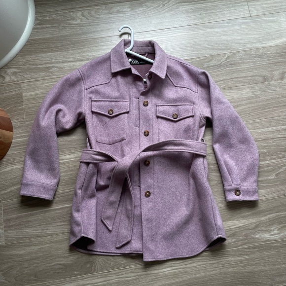 Zara Jackets & Blazers - Zara Women’s Purple Lilac Mauve Shacket With Pockets And Belt Sz S